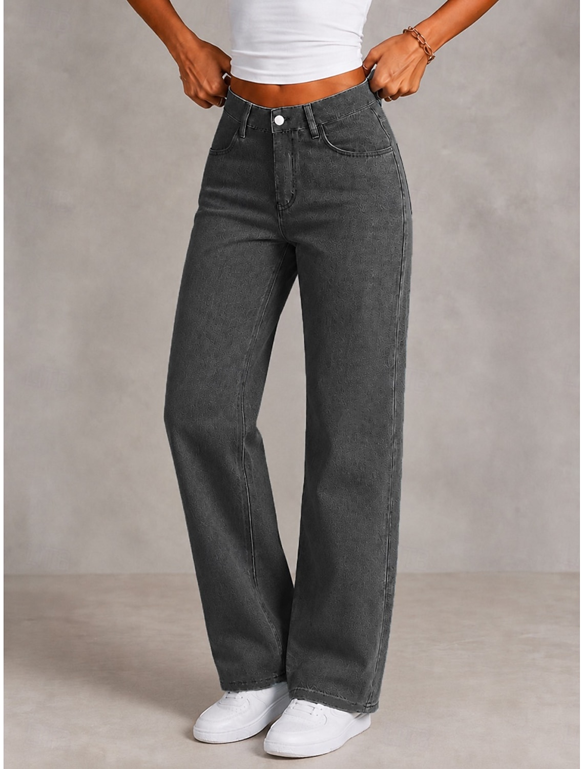 Women's Jeans denim Wide Leg Chinos Fashion Full Length High Waist Black Light Blue Gray Spring