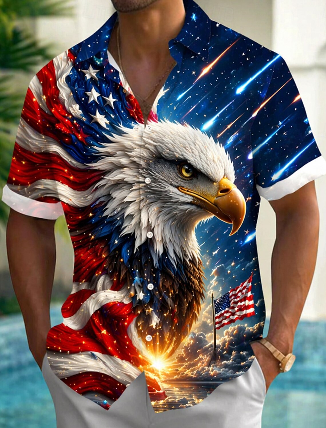 Men's 4th of July U.S. 250th Anniversary Goddess American Flag Shirt Summer Shirt Button Up Shirt Short Sleeve Patriotic Outdoor Holiday Summer Spring Turndown 3D Print Collared Shirts Front One
