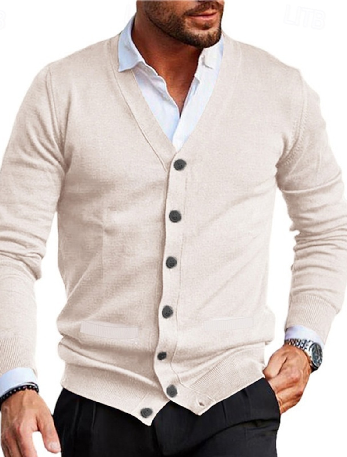 Men's Sweater Cardigan Cropped Ribbed Knit Regular Tops Knitted Plain