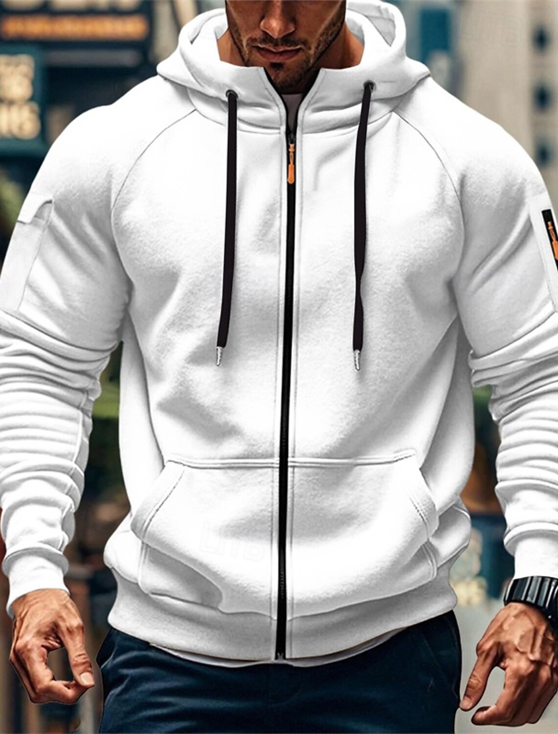 Men's Hoodie Full Zip Up Blue Black White Army Green Burgundy Hooded