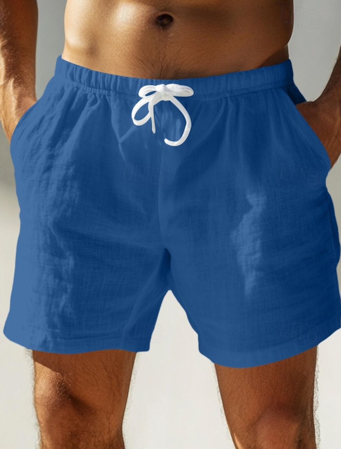 Men's Shorts Linen Summer Beach Drawstring Pocket Elastic Waist Plain