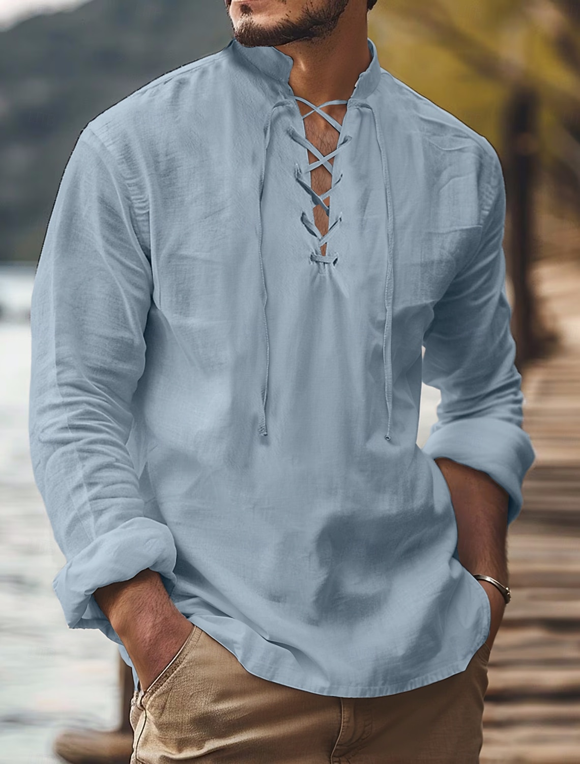 Men's Linen Pants Trousers Summer Drawstring Elastic Waist Wide Leg