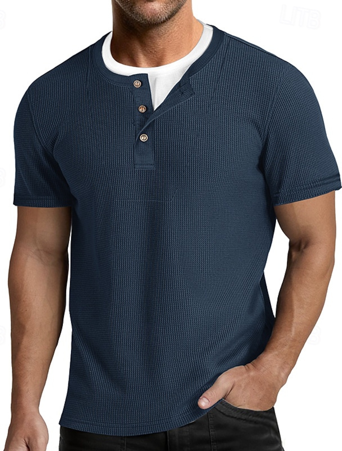 Men's Waffle Henley Shirt Tee Cotton Blend T-Shirt Short Sleeve Color Block Plain Fashion Designer Casual Color Block Buttons Fake two piece Crew Neck Henley Casual Daily Outdoor Summer All Seasons