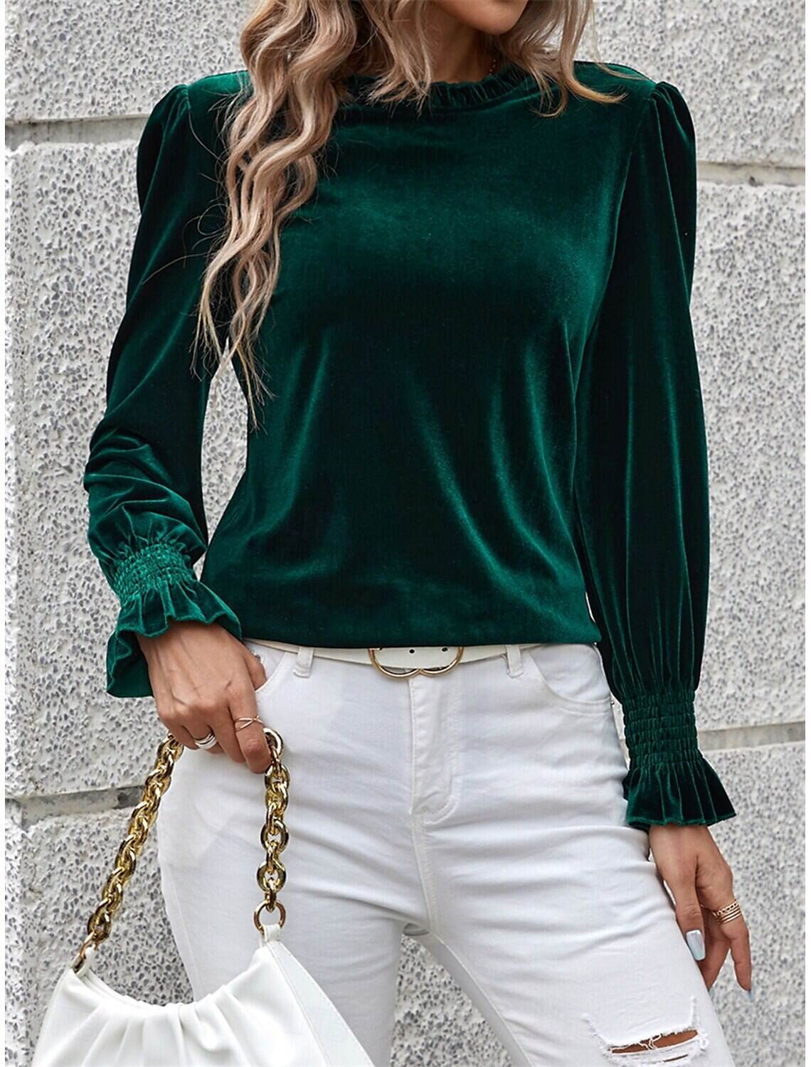 Women's Shirt Blouse Basic Casual Solid Color Regular Tops Long Sleeve Turtleneck Regular Fit Daily Fall Winter