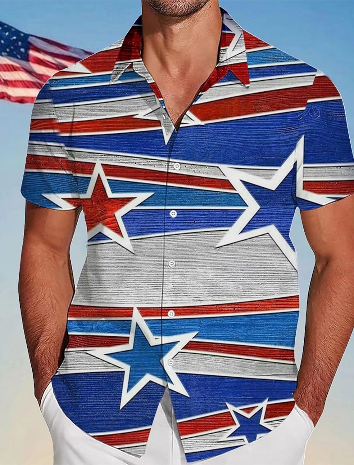 Independence Day Men's 4th of July U.S. 250th Anniversary Map US Flag Shirt Summer Shirt Button Up Shirt Short Sleeve Fashion Casual Streetwear Vacation Holiday Summer Turndown 3D Print Front One