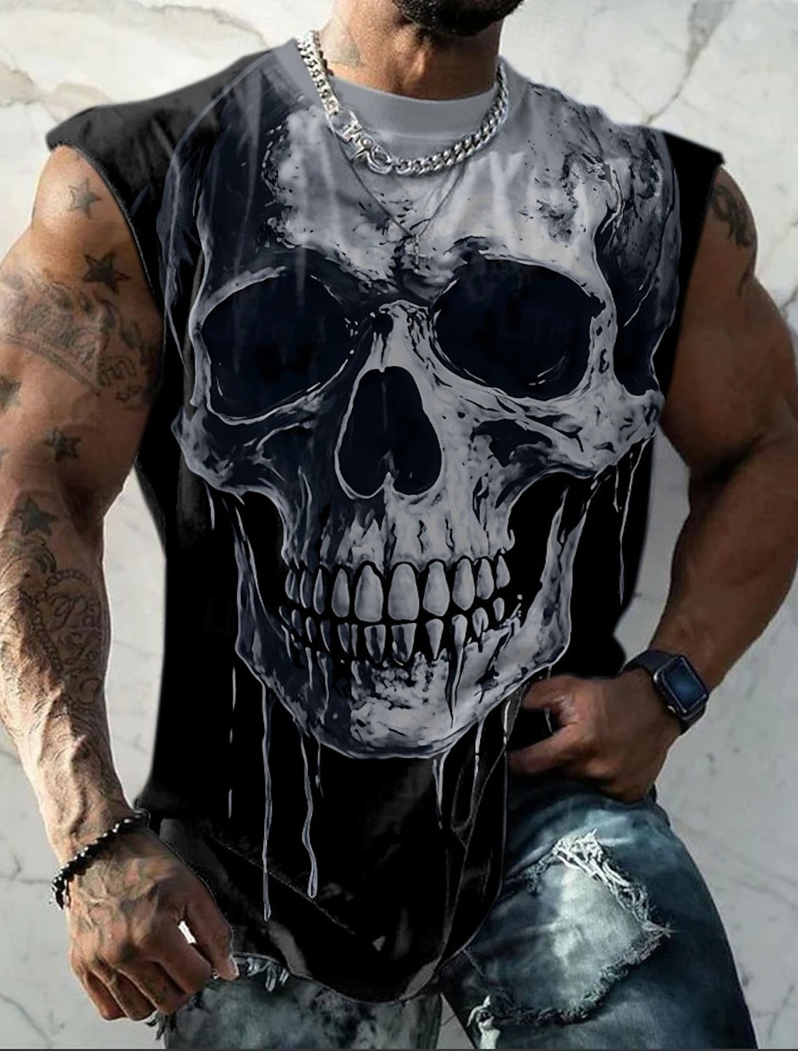 Men's Dripping Skull Sleeveless T-Shirt All Over Print Hardcore Biker Tank Top Graphic Muscle Shirt Streetwear Designer Clothing Apparel S M L XL XXL XXXL