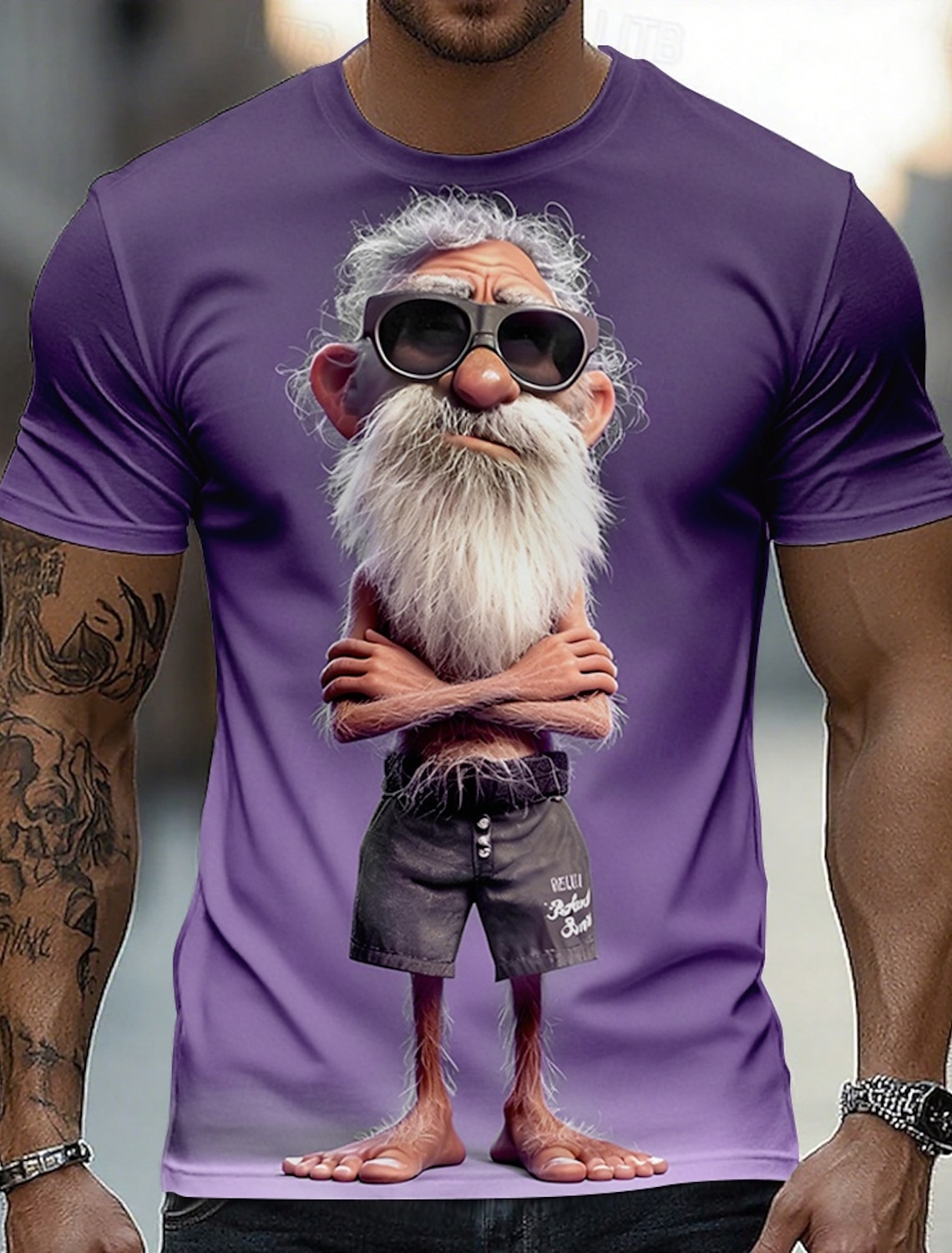 Funny 3D Graphic Cool Old Man with White Beard & Sunglasses Men's Teal T-Shirt - Quirky Grandpa Caricature Design Short Sleeve Crew Neck Summer Beach Holiday Tee - Unique Father's Day Gift Apparel