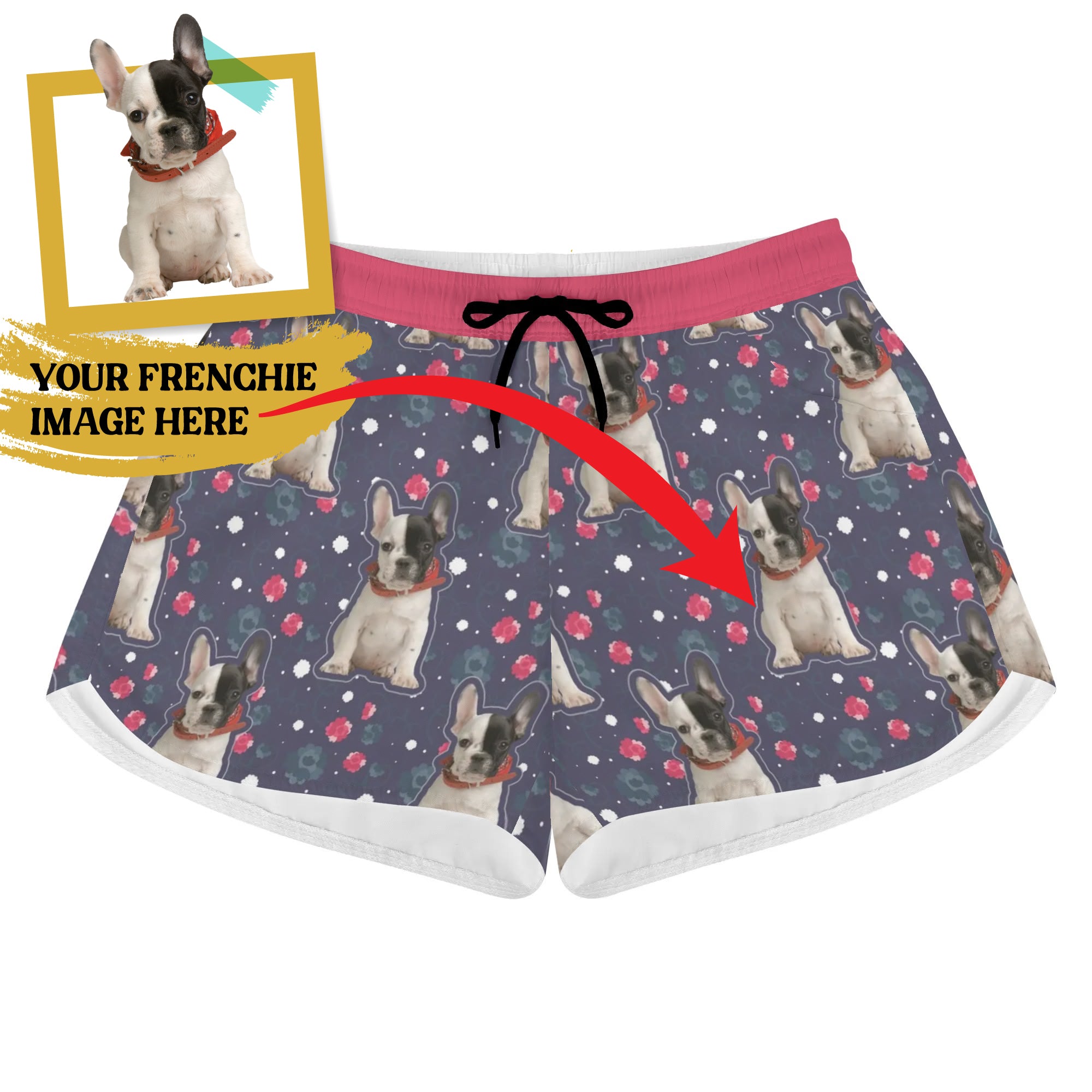 - Non-slip Women's Beach Shorts With French Bulldog Image Pet Gear