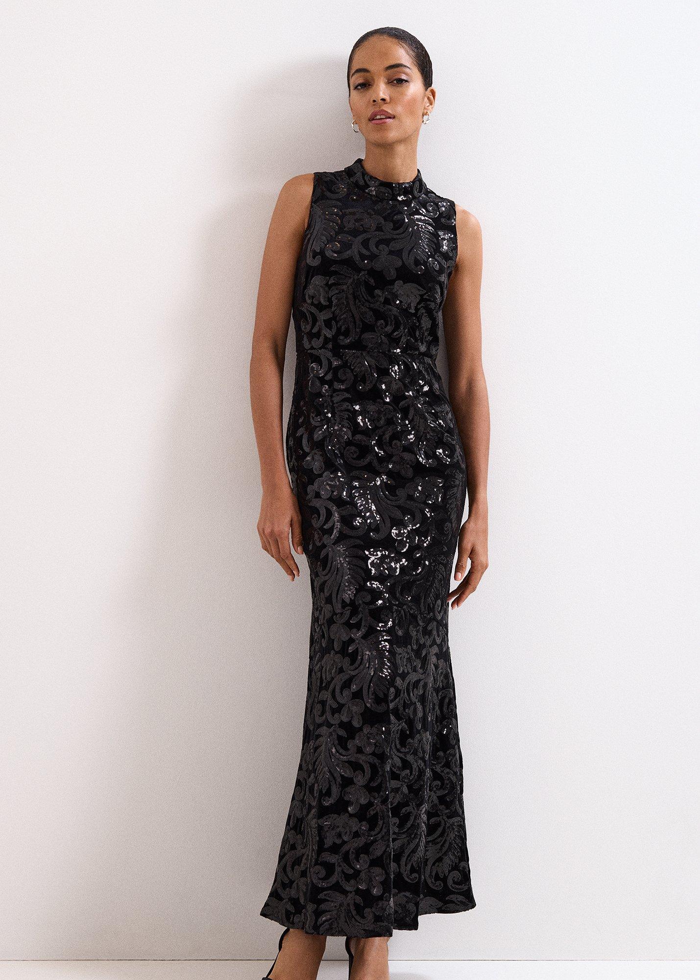 Trudy Black Sequin Maxi Dress