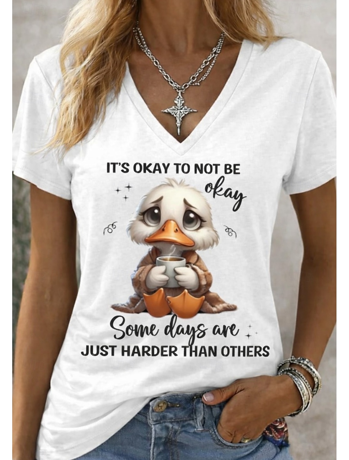 Women's T Shirt Funny Humor Quotes 3D Print Graphic Animal Letter Casual Short Sleeve V Neck Regular Tops Daily Going out Weekend White Gray White 2 Summer Spring Fall Winter