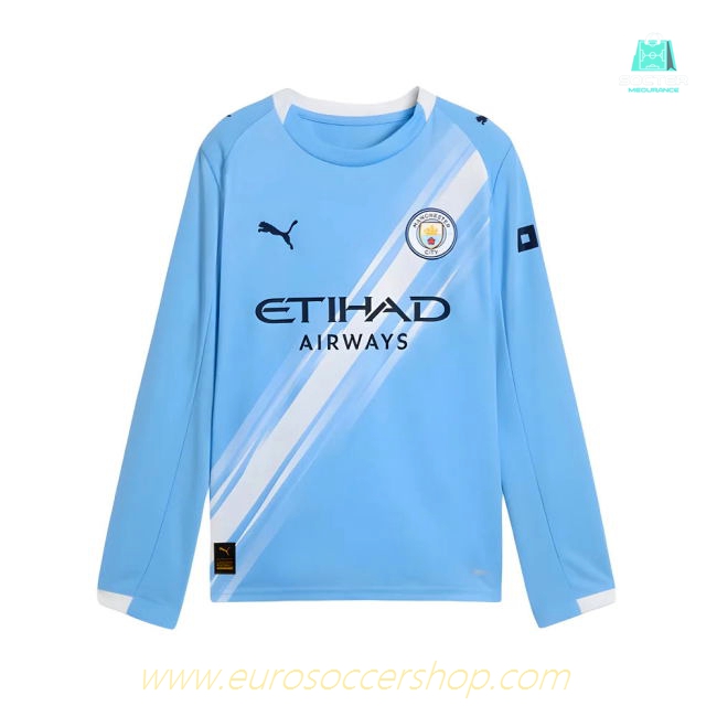 2025-2026 Man City Long Sleeve Home Shirt (Kids)