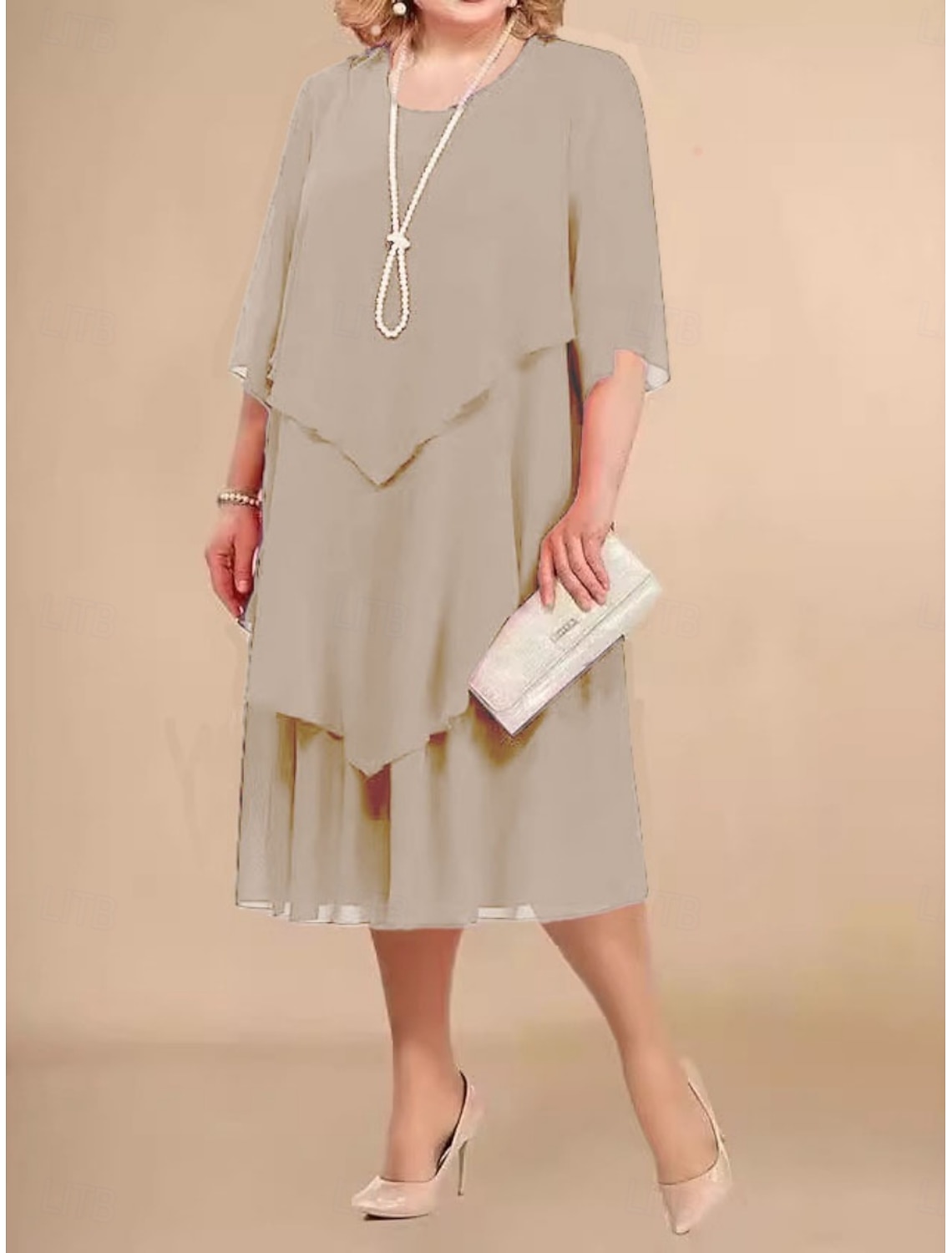 Women's Plus Size Casual Dress Solid Color Crew Neck Half Sleeve Spring Fall Elegant Fashion Modern Casual Midi Dress Daily Holiday Dress