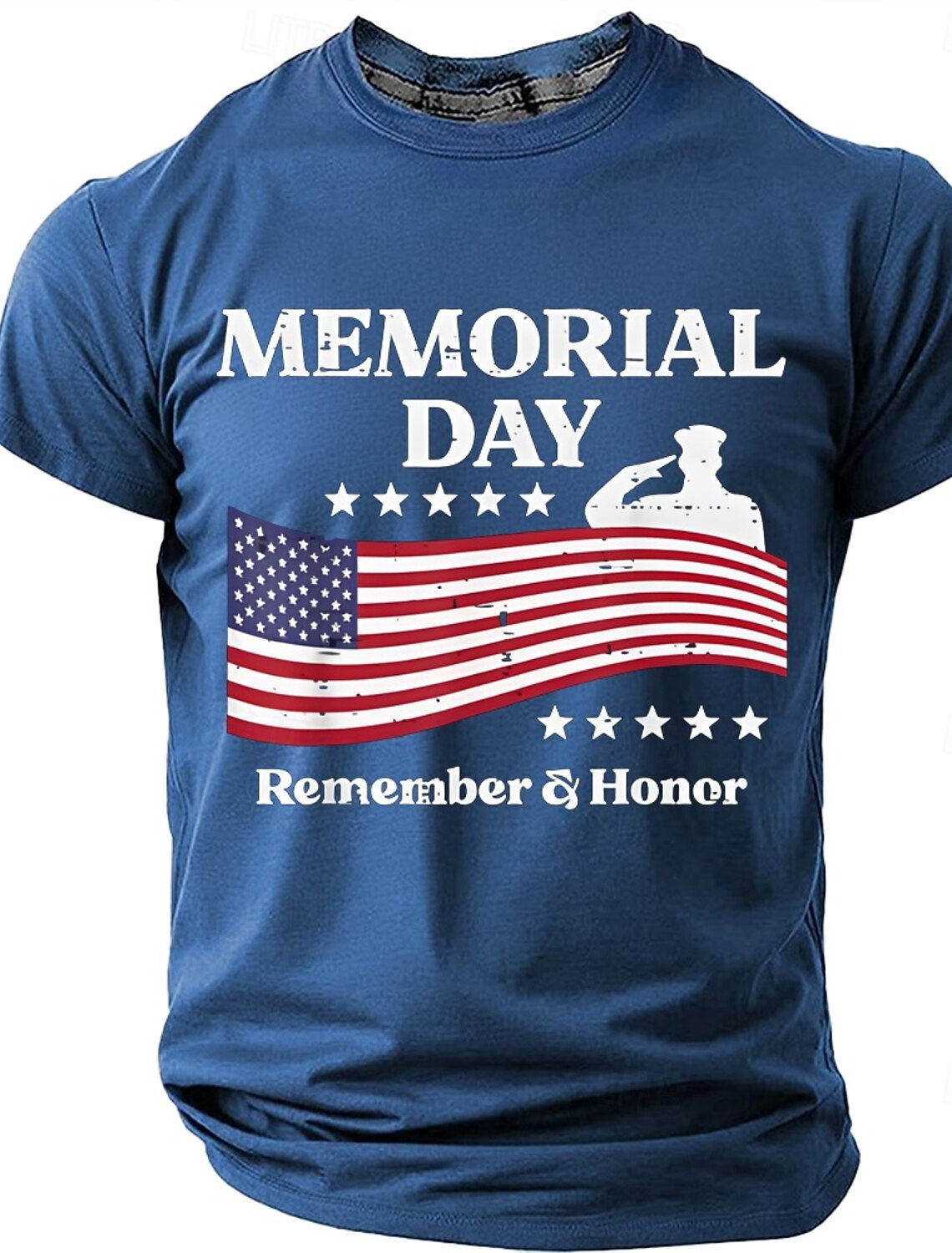 Memorial Day Remember & Honor Men's American Flag Saluting Soldier Patriotic Vintage Graphic T Shirt Short Sleeve Crew Neck Casual Tee Designer Clothing Apparel S M L XL XXL XXXL