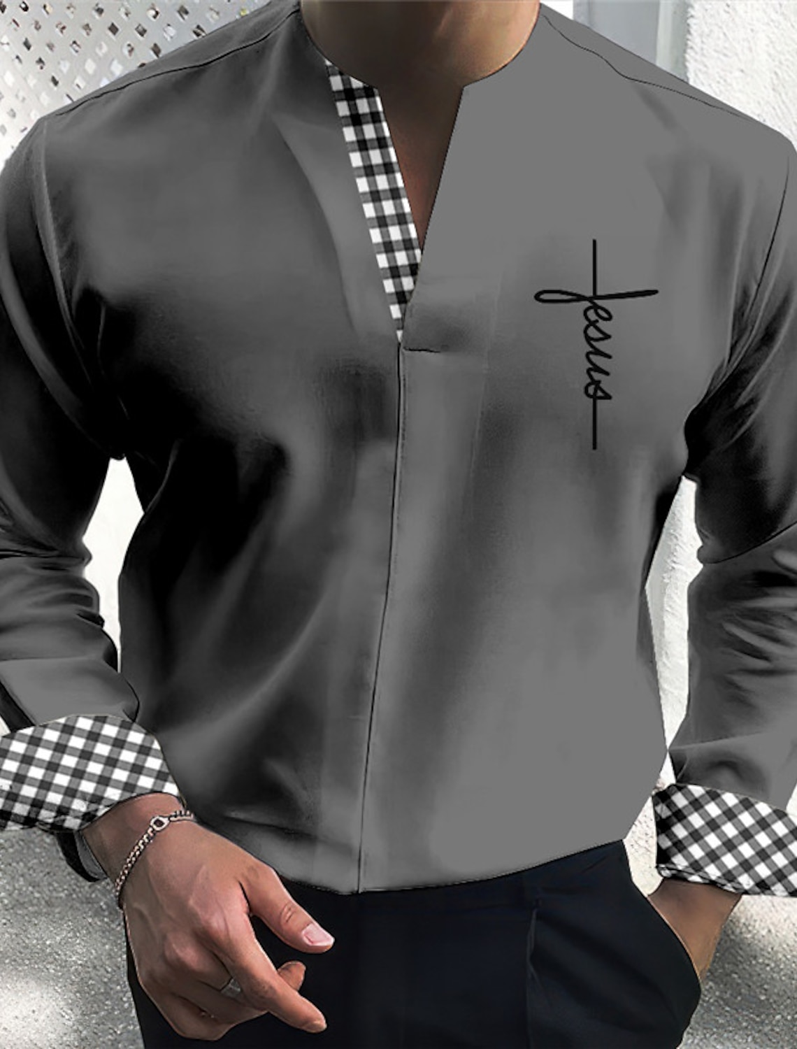 Men's Shirt Dress Plaid / Check Outdoor Casual Blue Green Khaki Gray