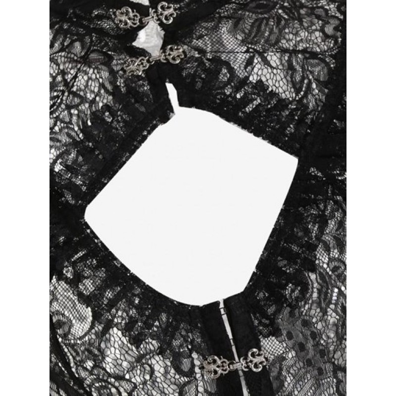 Halloween Lace See Thru Cut Out Flare Sleeve Top UG2672