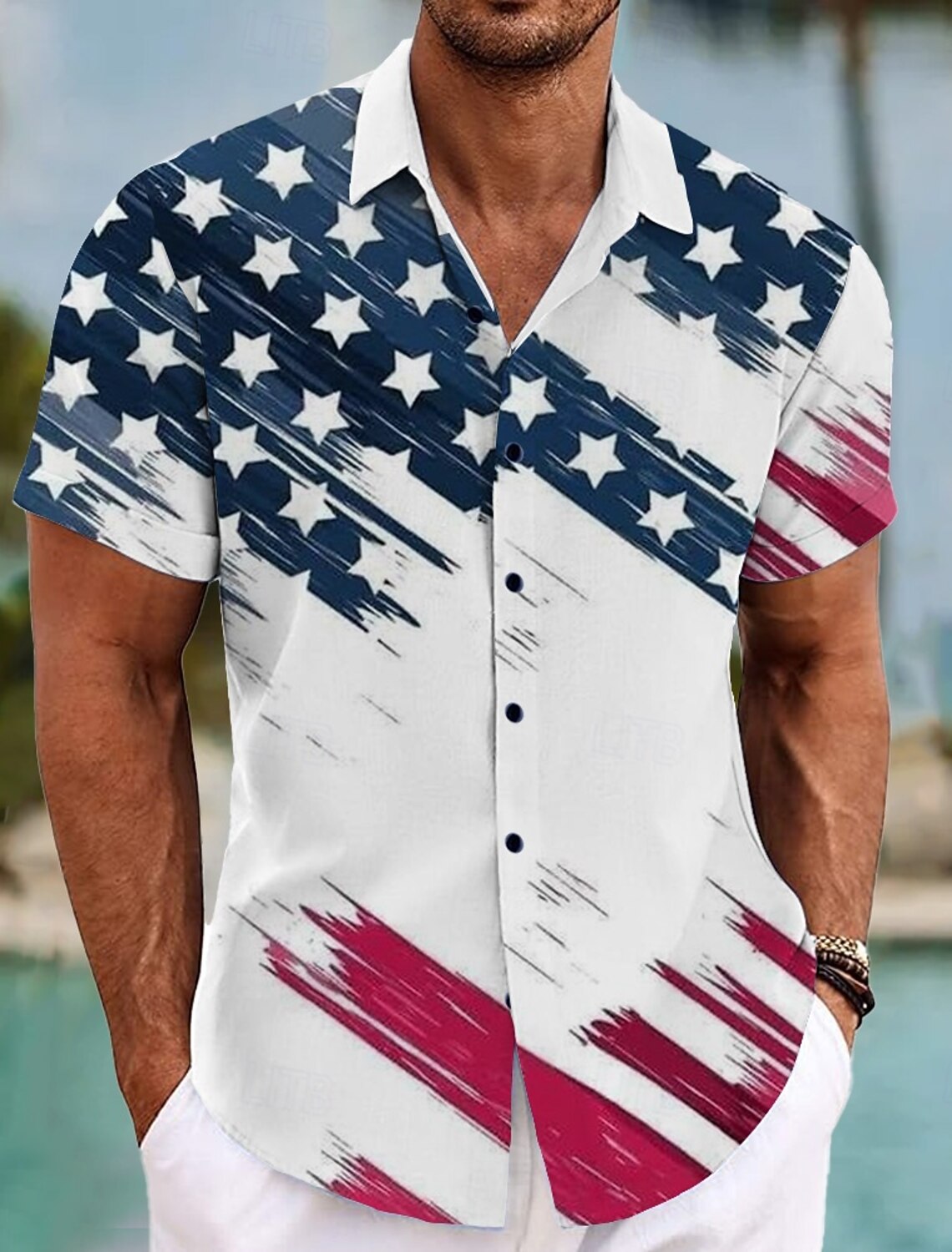 Men's 4th of July U.S. 250th Anniversary Eagle US Flag Shirt Button Up Shirt Short Sleeve Vintage Retro Outdoor Holiday Summer Spring Turndown 3D Print Collared Shirts Front One Pocket Blue White 1