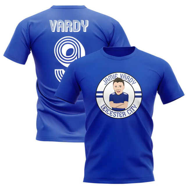 Jamie Vardy Leicester Illustration T-Shirt - Blue (Unisex