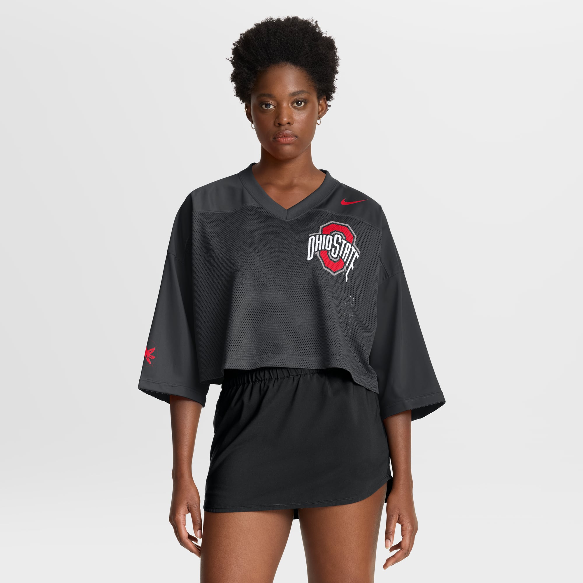 Ohio State Buckeyes Nike Women's Cropped Mesh Dri-FIT Fashion Jersey - Black