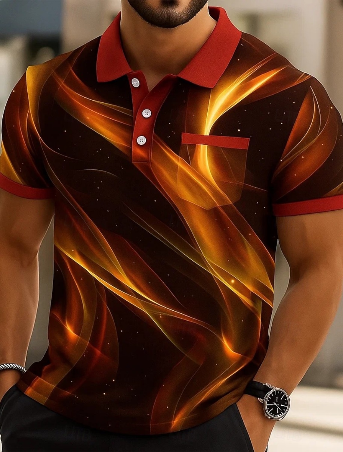 Men's Graphic Polo Short Sleeve Polo Shirts Collared Shirts Business Casual Outdoor Athleisure Daily Wear 3D Print Buttons Summer Black Red Navy Blue