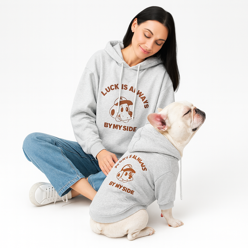 LuckyPup Frenchie Human Matching Hoodie – Plus Velvet Letter Print Sweatshirt for Dog and Owner