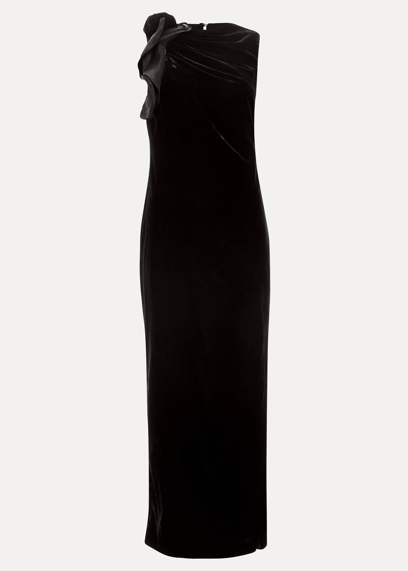 Melony Black Velvet Ruffle Maxi Dress