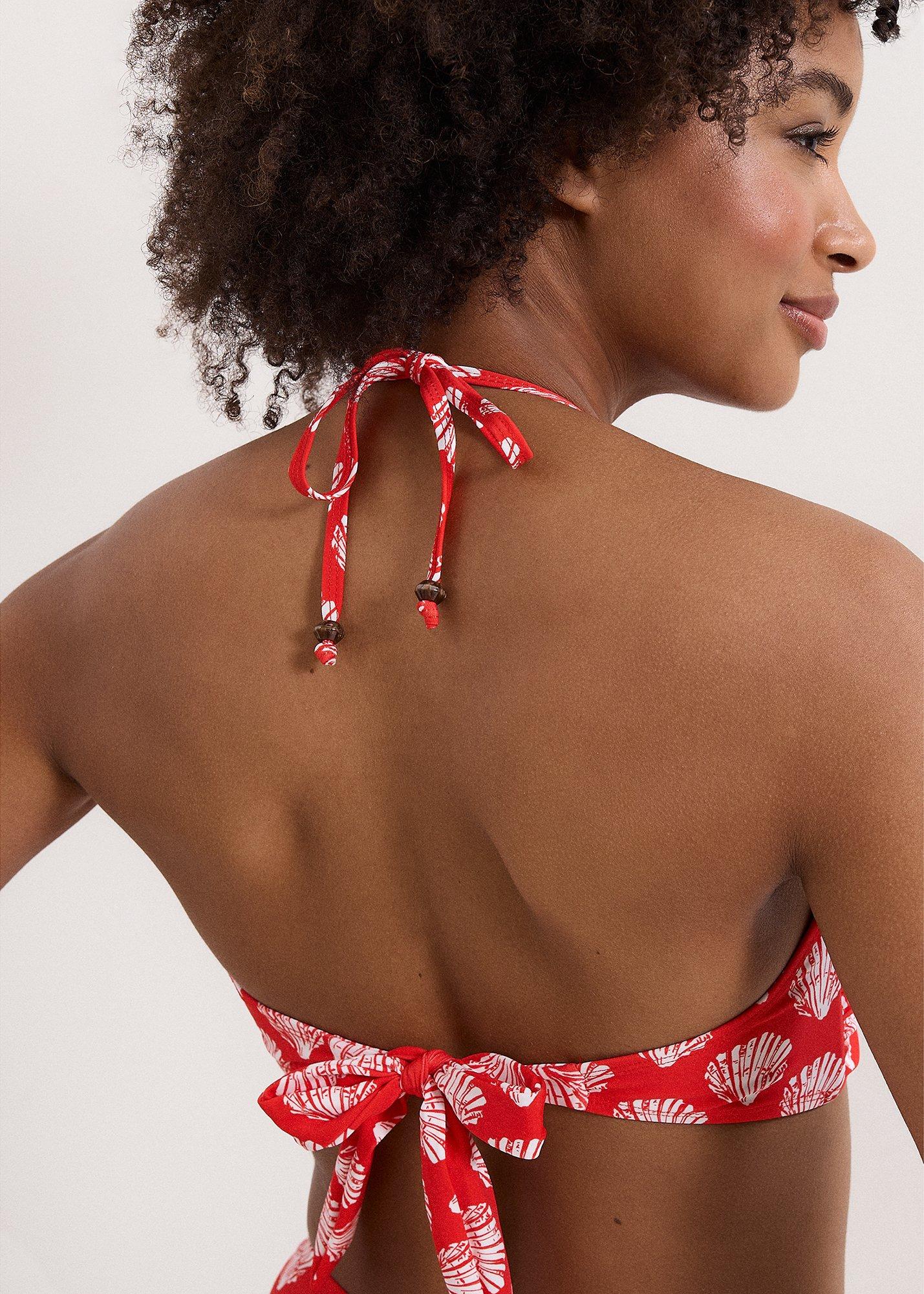 Red Shell Print Bikini Top