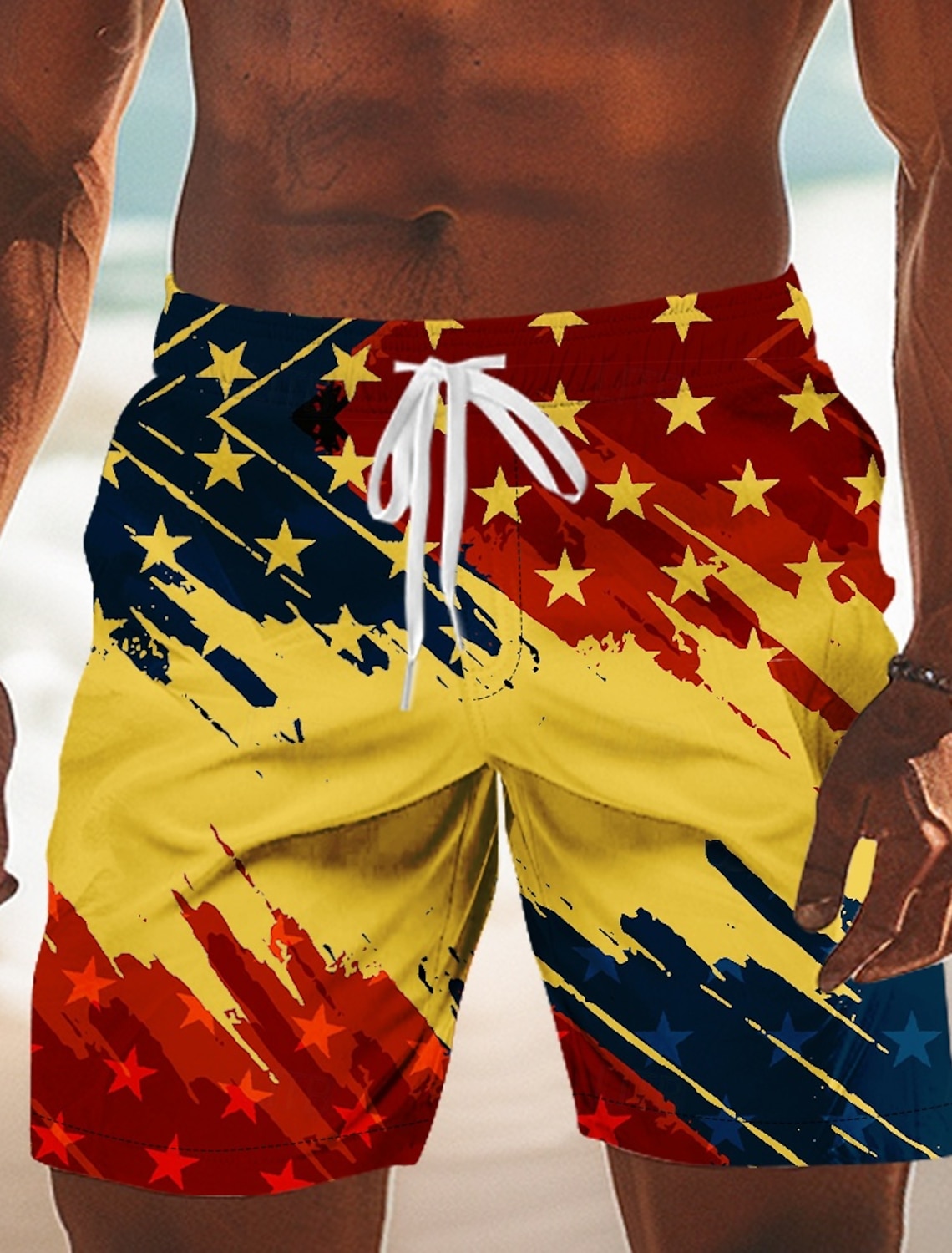 Men's 4th of July U.S. 250th Anniversary American Flag Lined Shorts 2 in 1 Board Shorts Swim Shorts Mid Waist Patriotic Holiday Side Pockets With Compression Liner Elastic Drawstring Waist Designer