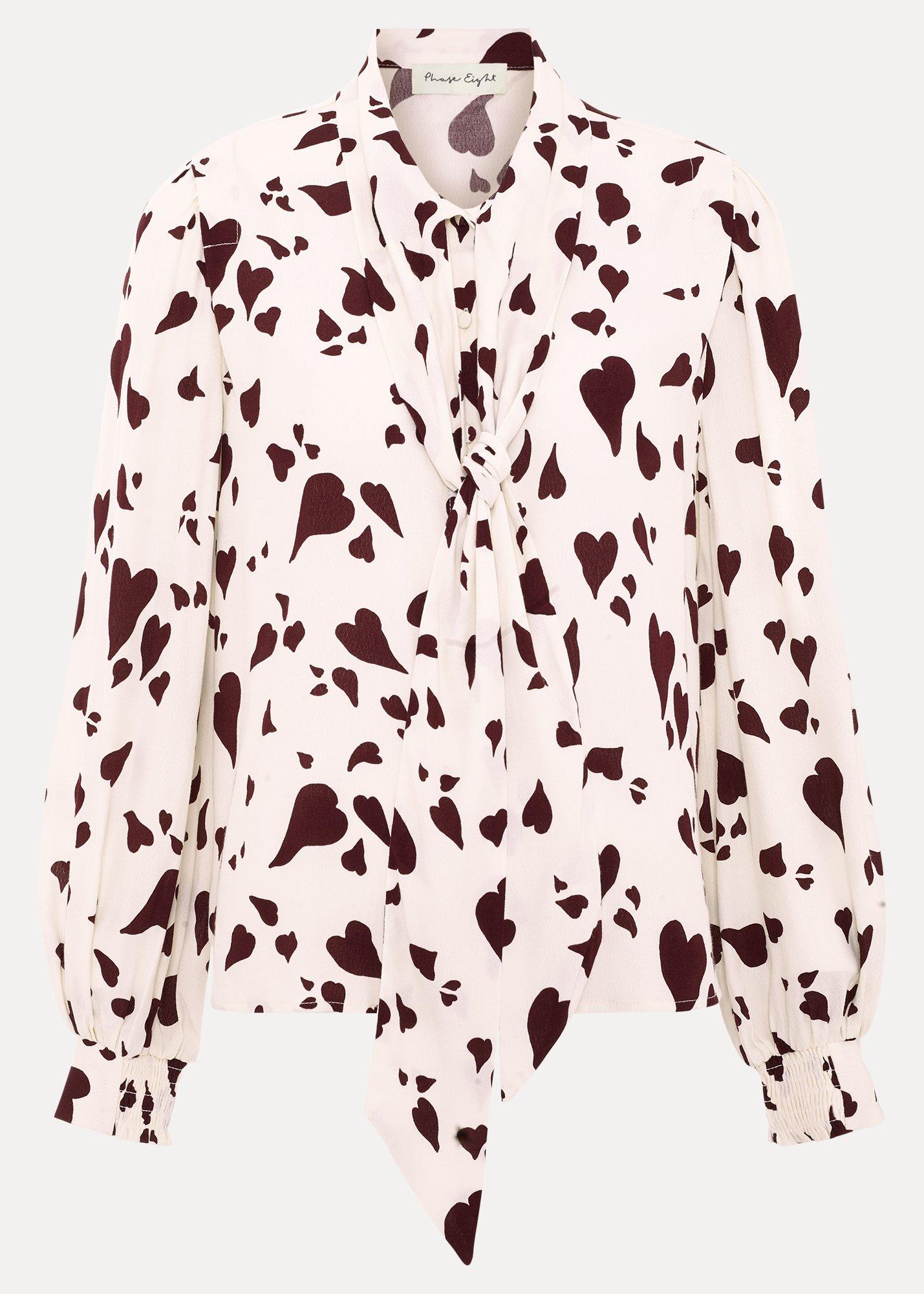 Paloma Heart Print Tie Neck Blouse