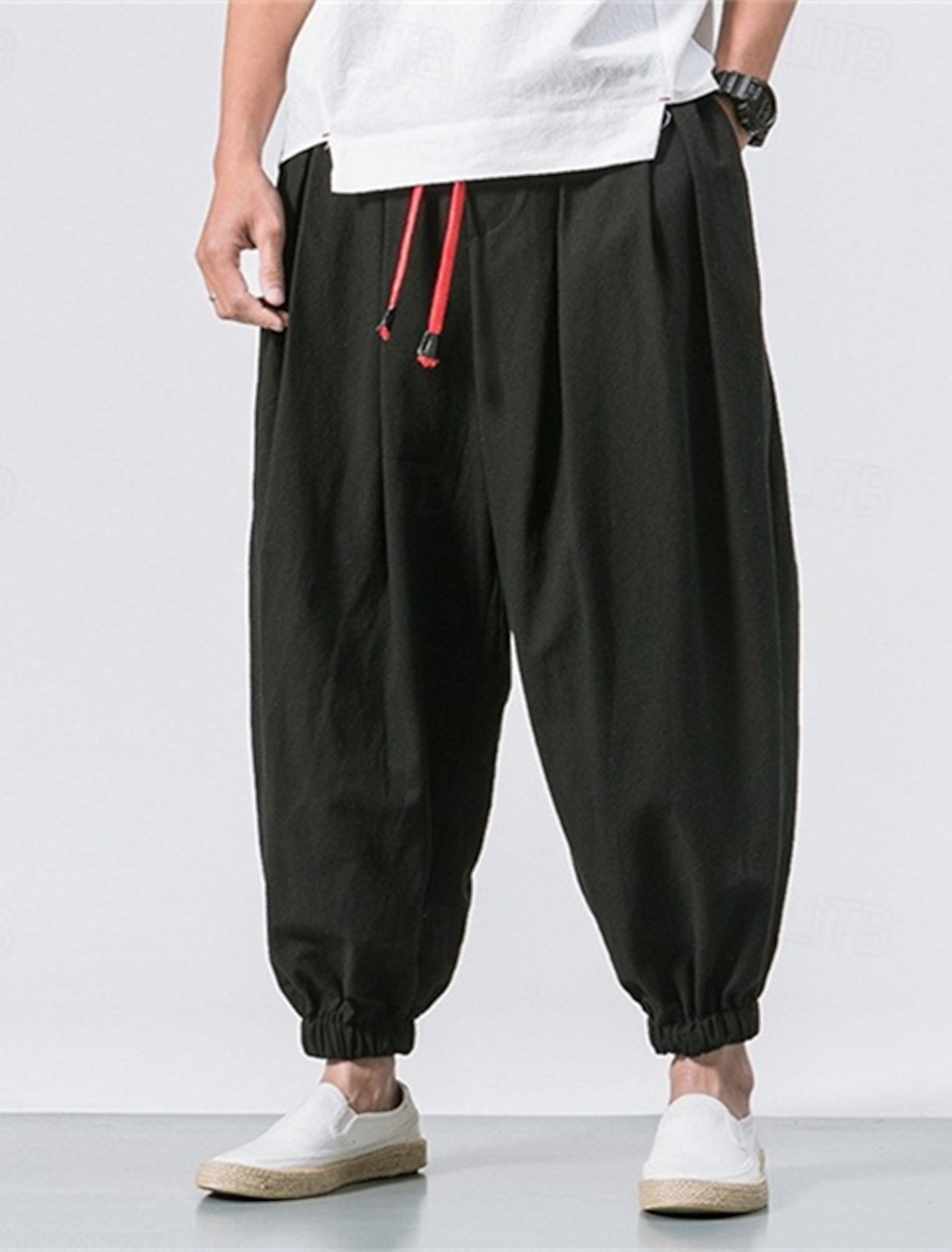 Men's Joggers Linen Pants Trousers Summer Beach Drawstring Elastic