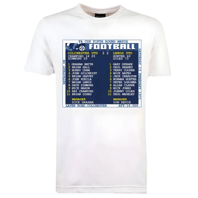 1971 Colchester Utd v Leeds (Colchester) Retrotext T-Top £25.00