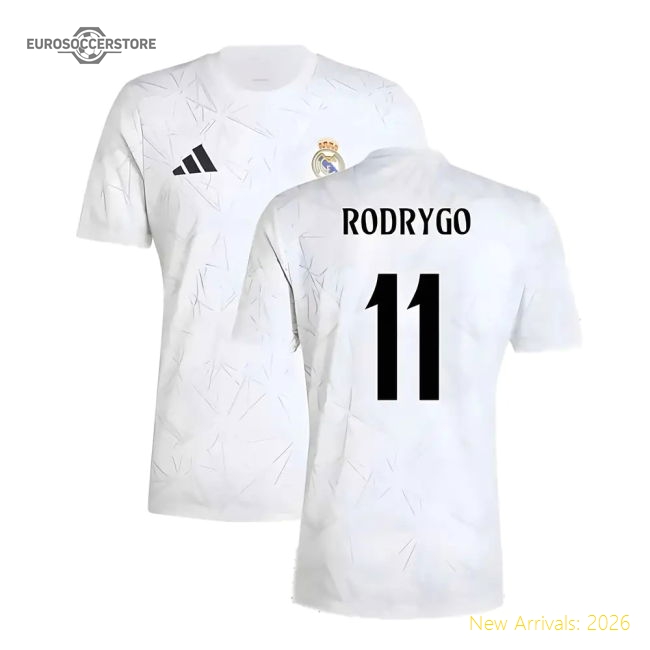 First-class 2024-2025 Real Madrid Pre-match Shirt (white) (rodrygo 11)