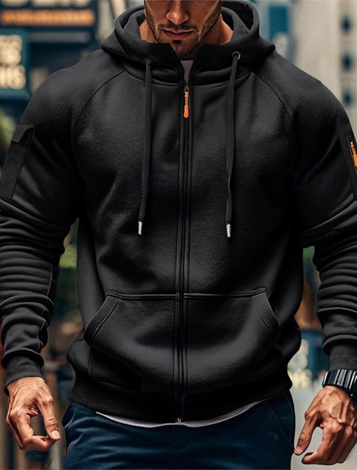 Men's Hoodie Full Zip Up Blue Black White Army Green Burgundy Hooded