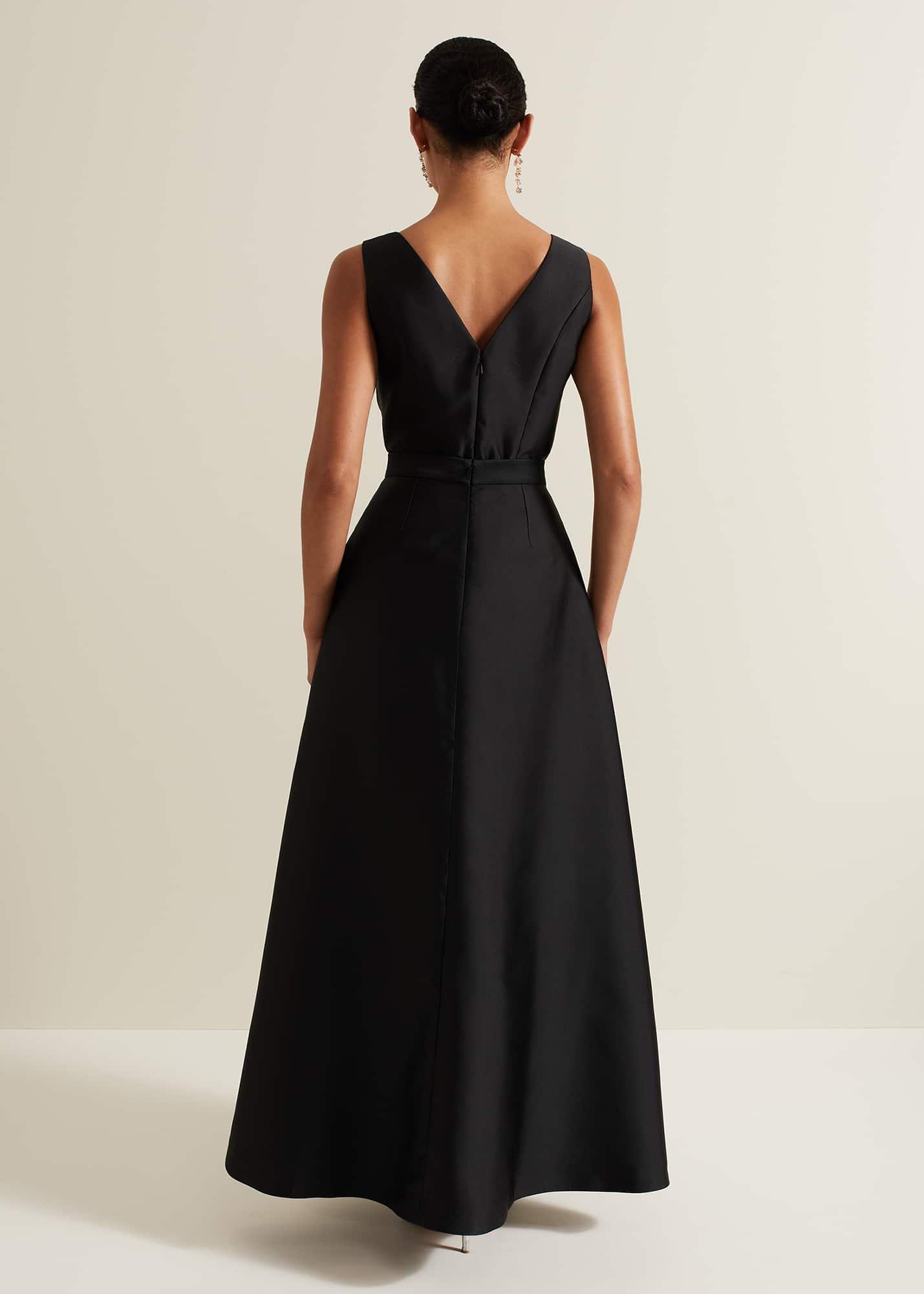 Yisanne Black Satin Embelished Dress