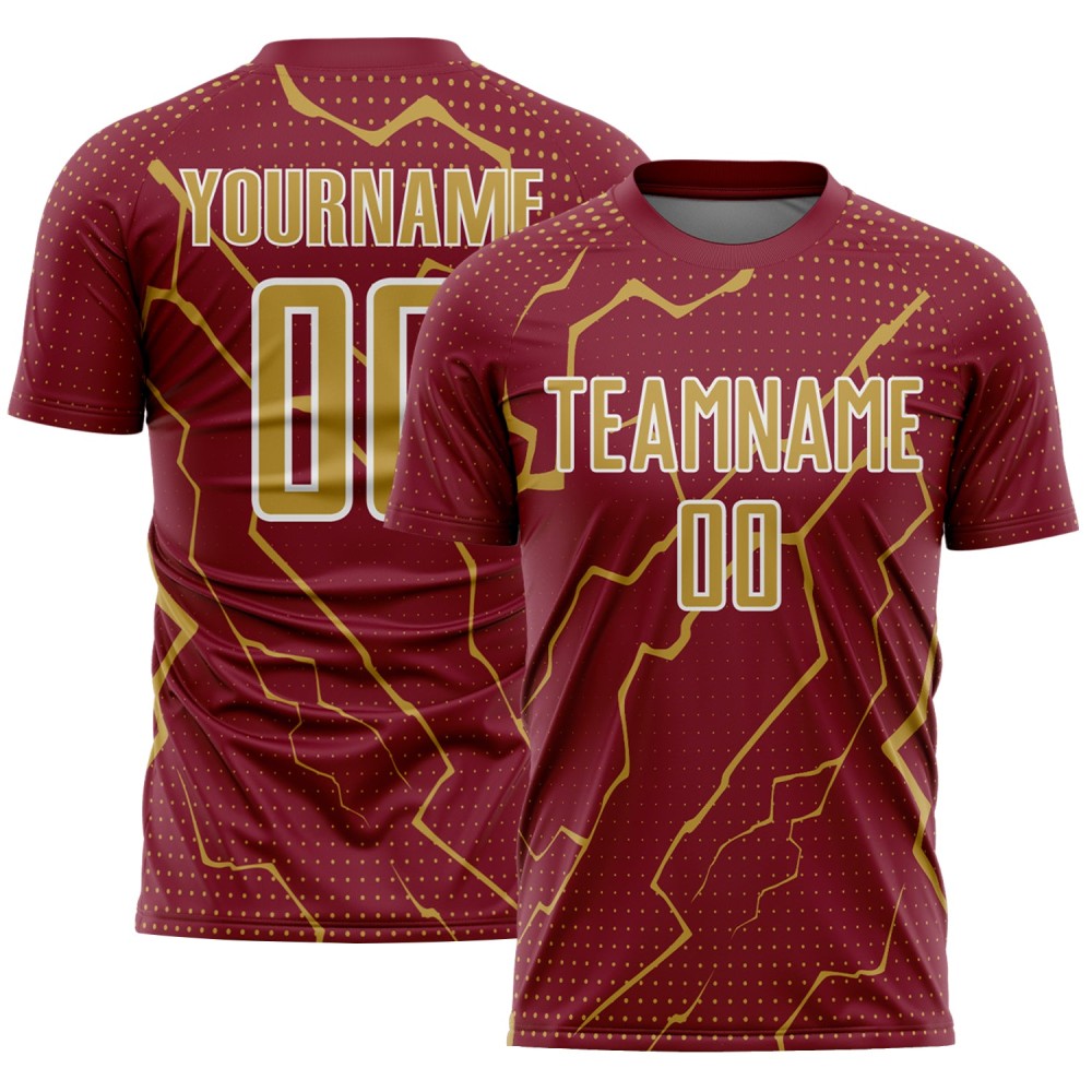 Jersey Sports Uniform Lightning Gold-White Soccer Custom Crimson Sublimation Old