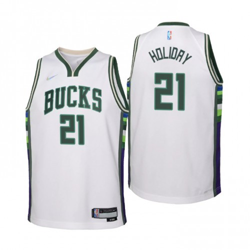 Milwaukee Milwaukee Bucks #21 Jrue Holiday Youth Nike White 2021/22 Swingman Jersey ¨C City Edition Youth