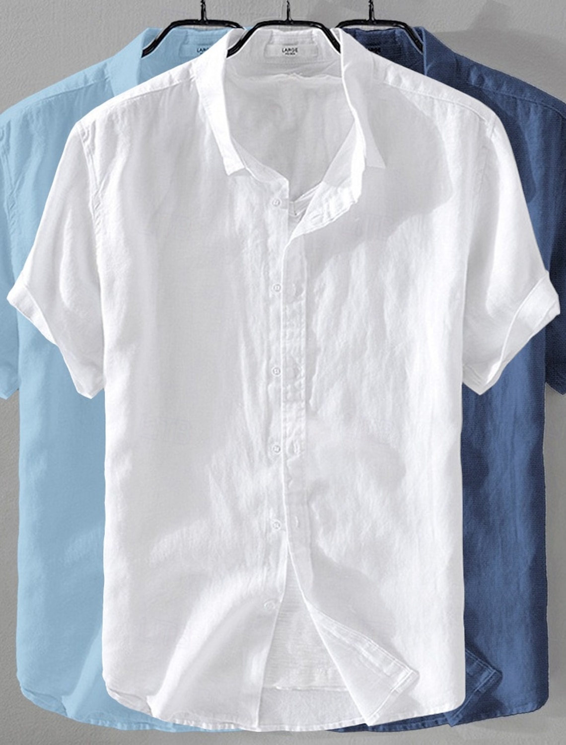 Men's Shirt Linen Shirt Summer Shirt Beach Wear Button Up Shirt Plain Casual Beach Black+White+Gray Navy Blue+Blue+White Khaki+Green+Navy Blue Navy Blue+Blue+Black Short Sleeve Turndown Summer
