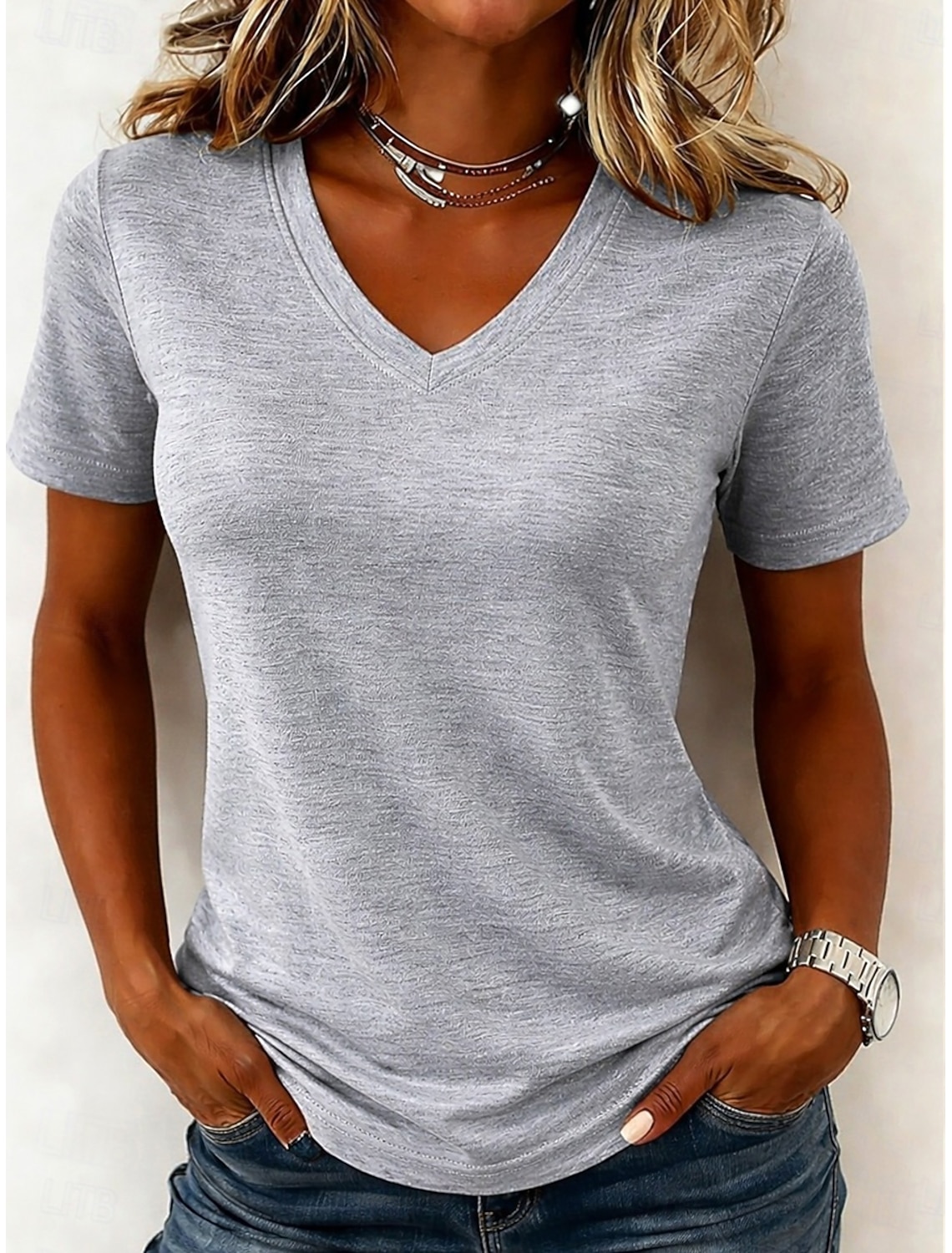 Women's 100% Cotton T-Shirts - Quality Basic Short Sleeve V Neck Tee