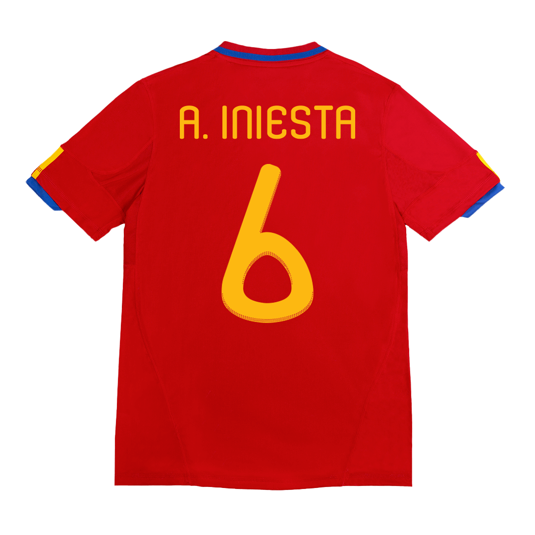Retro A. INIESTA #6 2010 Spain Home  Soccer Jersey Authentic Kit