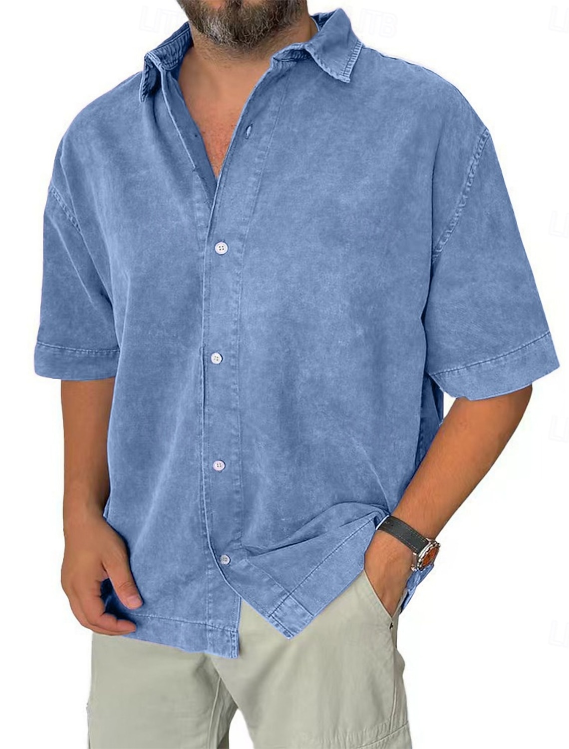 SoftFade™ Men's Shirt Casual Shirt Button Up Shirt Acid Wash Shirt Blue Black Pink Navy Blue Purple Short Sleeve Plain Lapel Casual Daily Clothing Apparel Fashion Retro Vintage Comfortable