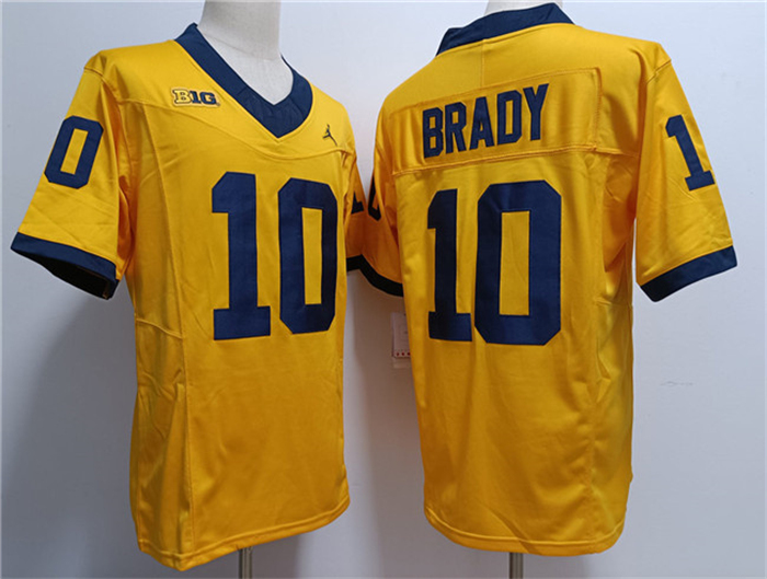 Men's UM Wolverines Yellow 2023 team authorized Tom Brady #10 college