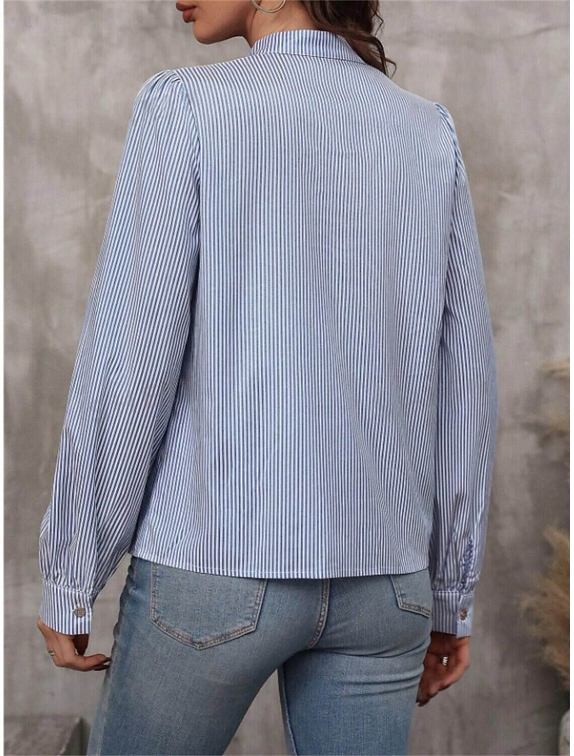 Women's Shirt Blouse Stylish Casual Striped Regular Tops Long Sleeve V Neck Patchwork Regular Fit Work Daily Going out Summer Spring Fall