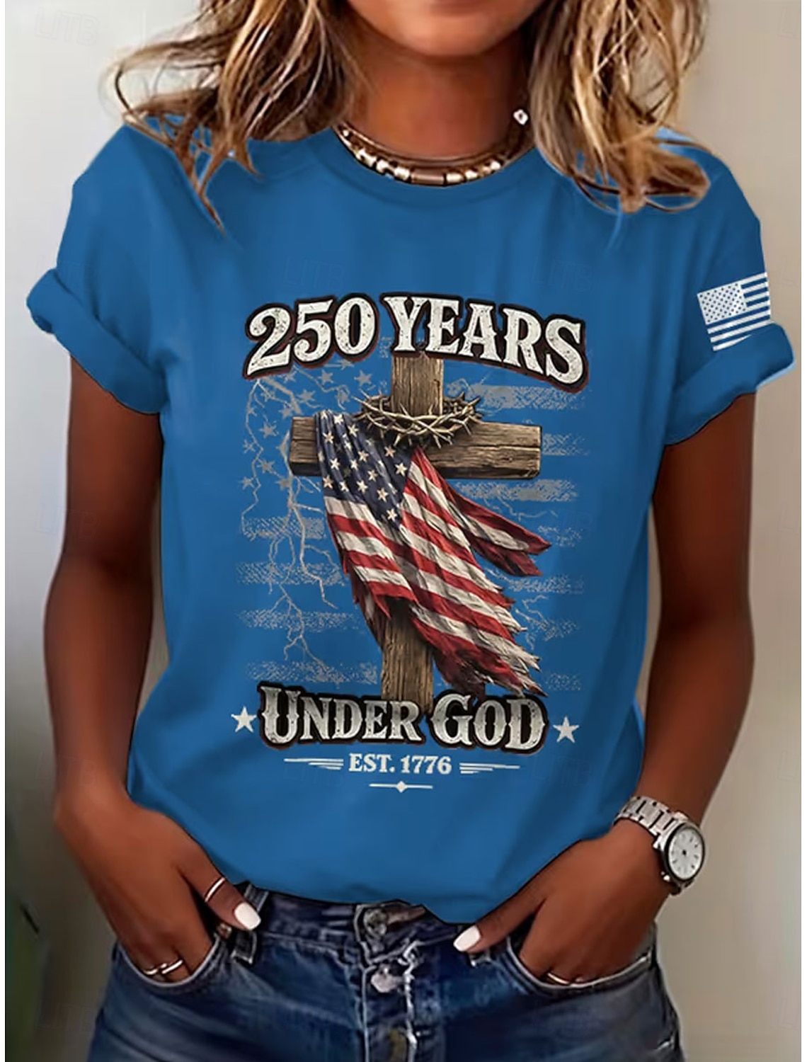 American Independence Day Women's T Shirt Print Graphic Letter Vintage Stylish Classic Short Sleeve Crew Neck Regular Tops Daily Blue Black White Red Summer Spring