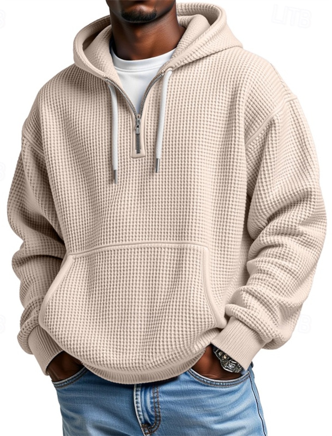 Men's Straight Leg Sweatpants Waffle Pants Drawstring Lattice