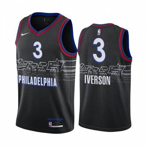 Premium 76ers #3 Allen Iverson 2020 City NBA Swingman Jersey Black -