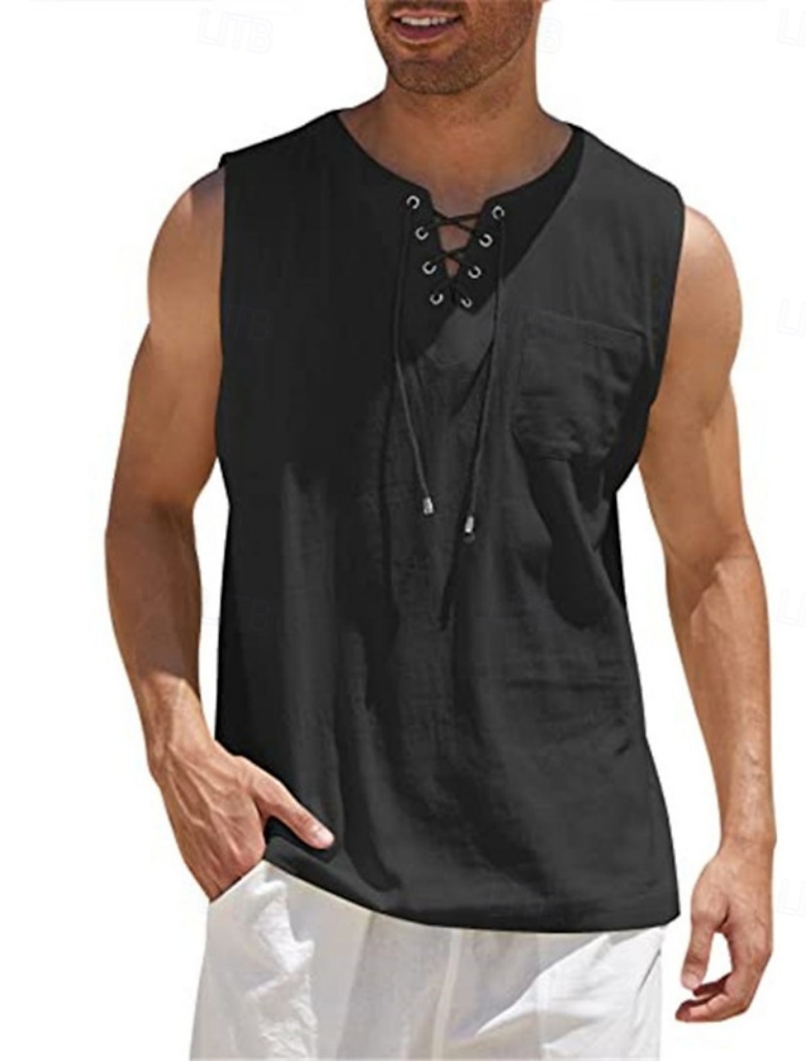 Men's Tank Top Vest Undershirt Sleeveless Shirt Sleeveless V Neck Summer Spring Plain Fashion Classic Comfortable Drawstring Casual Gym Street Black White Navy Blue Top Tee for Men