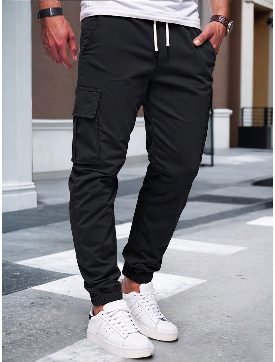 Men's Cargo Pants Cargo Joggers Tactical Pants Trousers Drawstring Elastic Waist Plain Comfort Moisture Wicking Full Length Outdoor Party Daily Fashion Streetwear Black Yellow