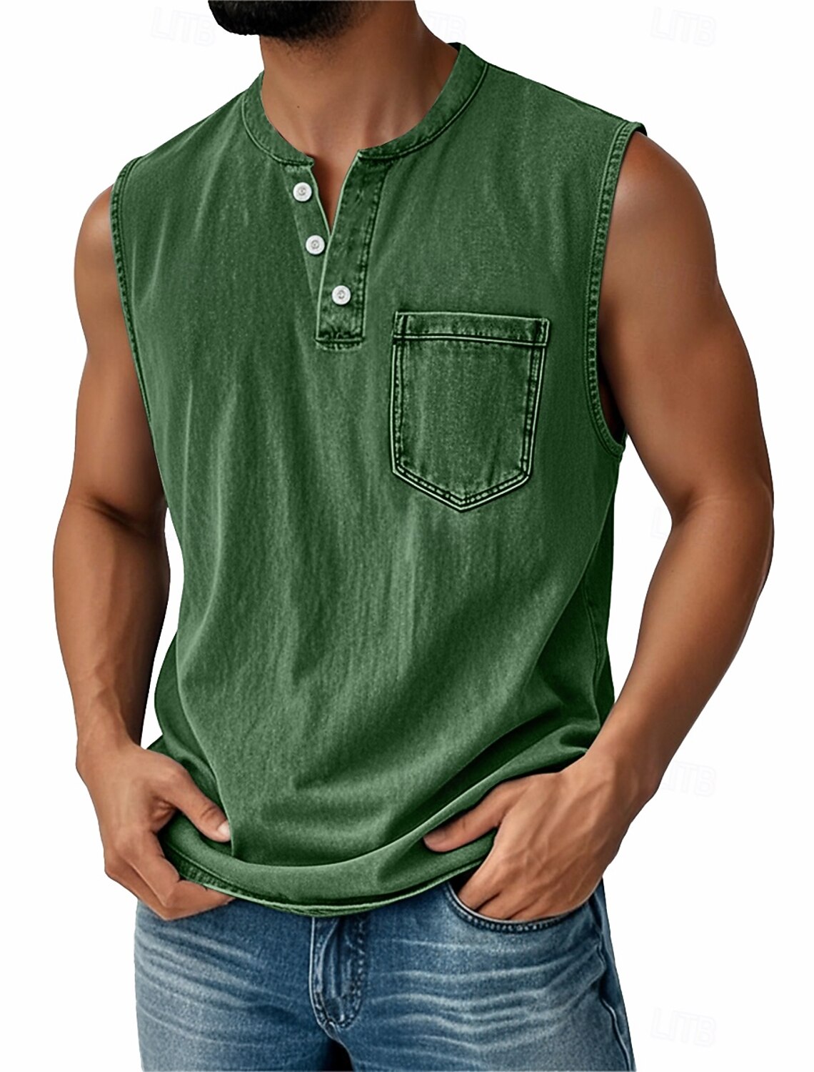SoftFade™ Men's Vintage Vest Top 100% Cotton Acid Wash Undershirt Sleeveless Henley Shirt Summer Fall Plain Classic Vacation Street Black Top Tee for Men