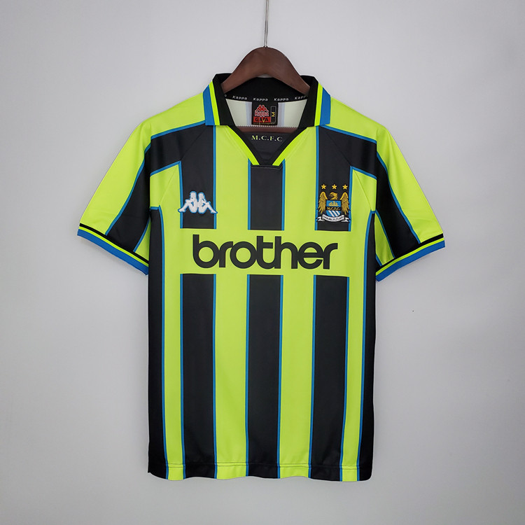 Manchester City 98-99 Away Green Retro Soccer Jersey Football Shirt -