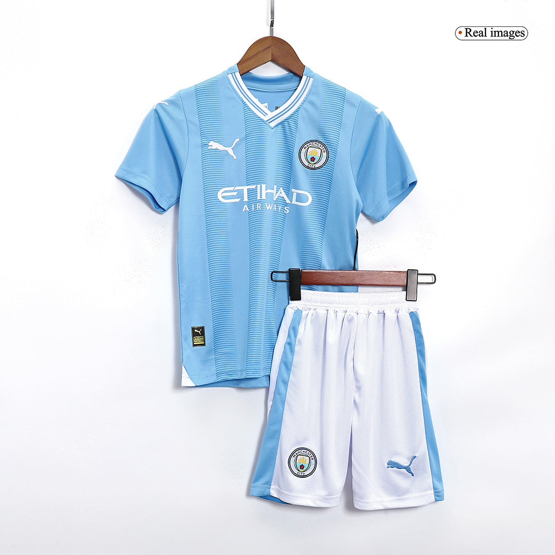 Kid's Manchester City Home Soccer Jersey Kit(Jersey+Shorts) 2023/24Aut