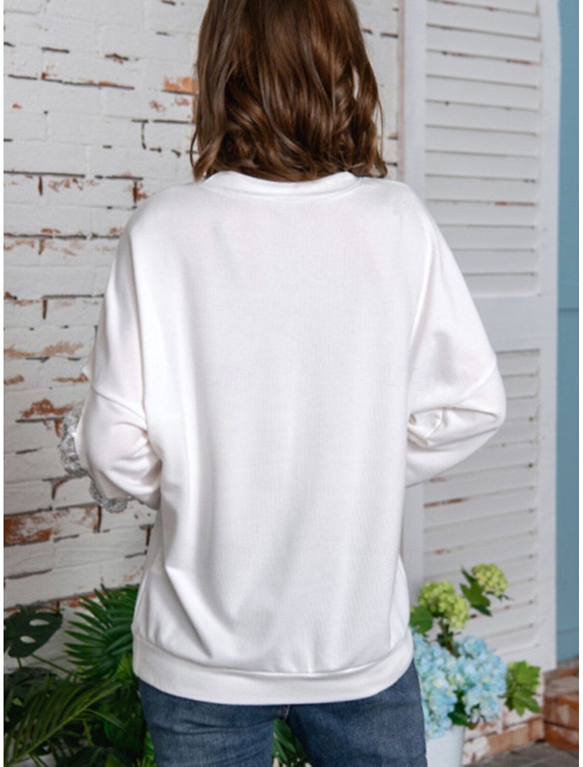 Women's Shirt Blouse Basic Casual Solid Color Regular Tops Long Sleeve Crew Neck Sequins Patchwork Bow Regular Fit Daily Fall Winter